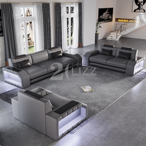 الترفيه Dark Gery Led الأريكة المقطعية مع طاولة القهوة